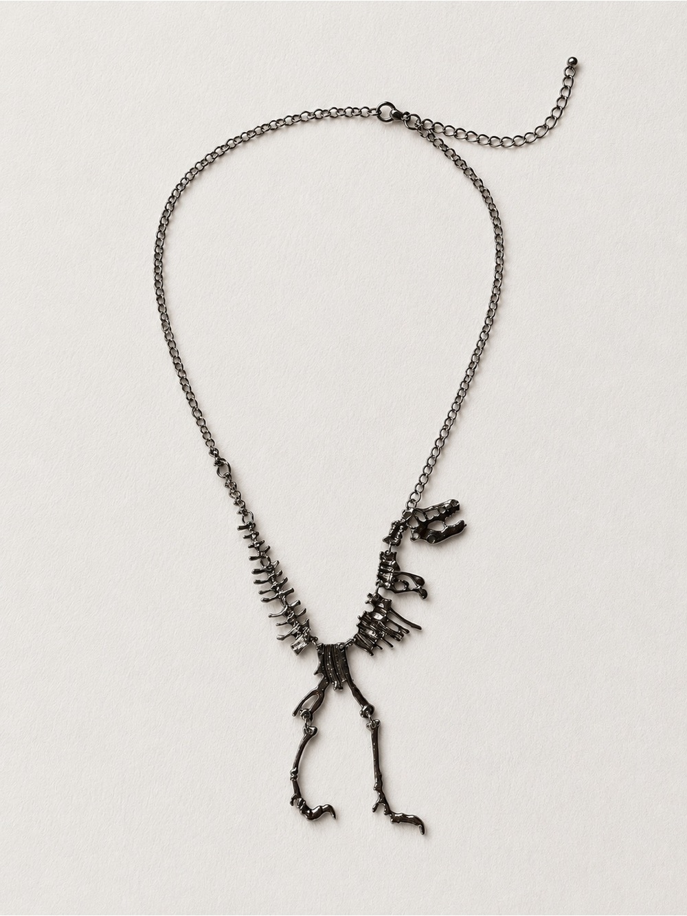 Gunmetal Skeleton Dinosaur Statement Necklace